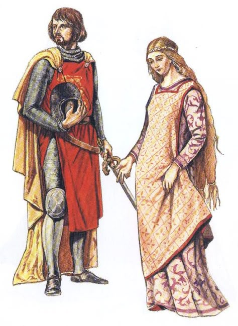 KING PETER AND QUEEN LUCY -  Medieval Cyclas c. AD 1300 Romanesque Fashion, History Of Interior Design, Middle Ages Clothing, Celtic Clothing, Romanesque Art, King Outfit, Romanesque Architecture, Empire Romain, Ancient Paintings