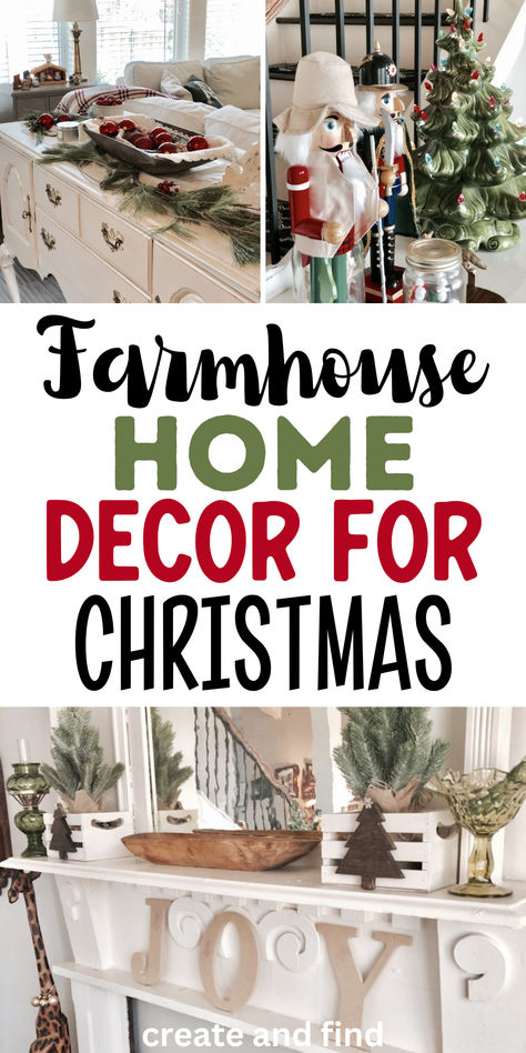 Farmhouse Christmas tour and decor ideas. Farmstyle Christmas Decor Ideas, Farmhouse Christmas Tray Decor Ideas, Farmhouse Christmas Mantel Decor, Christmas Decor For Shelves Living Rooms, Farmhouse Christmas Entryway Table Decor, Farmhouse Christmas Mantle Ideas, Decorating Shelves For Christmas, Christmas Mirror Decorations Ideas, Christmas Sideboard Decor