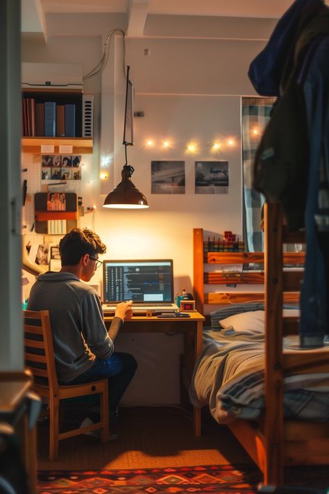 31 Cool College Dorm Room Decorating Ideas For Guys Men’s College Dorm Decor, Boys Dorm Room Ideas, Boy College Dorms, College Dorm Room Ideas For Guys, Dorm Room Ideas For Guys, Dorm Vibes, Guy Dorm, Guy Dorm Rooms, Boys Dorm Room