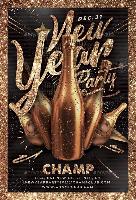 New Year's Eve Flyer, Elegant Flyer, New Year Flyer, New Year Countdown, Club Party Flyer, New Years Countdown, Party Flyer Template, Free Flyer Templates, Creative Poster