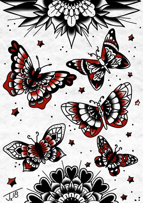 Traditional Butterfly Tattoo Design, Flash Art Tattoos, Traditional Butterfly Tattoo, Butterfly Tattoo Design, Butterfly Tattoos Images, Monarch Butterfly Tattoo, Traditional Butterfly, Traditional Style Tattoo, Small Butterfly Tattoo