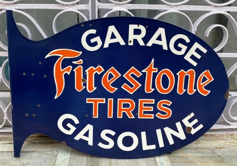 Enamel, Porcelain Sign (-Signed) - On Ebay - Multiple Results on One Page Firestone Tires, Gas Service, Porcelain Signs, Garage Tools, Service Station, Advertising Signs, First Page, Vintage Porcelain, Garage