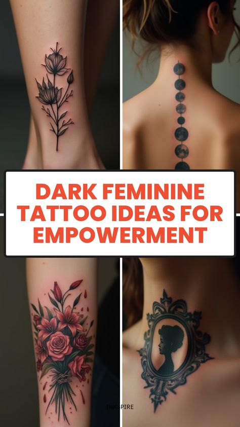 Dark Feminine Tattoo Ideas for Empowerment Anatomy Inspired Tattoos, Dainty Female Tattoos, Best Tattoo Ideas For Women Unique, Breaking Free Tattoo Strength, Tattoos 2024 Woman, Dark Colored Tattoos, Spiritual Feminine Tattoos, Starke Frau Tattoo, New Tattoo Ideas For Women Unique