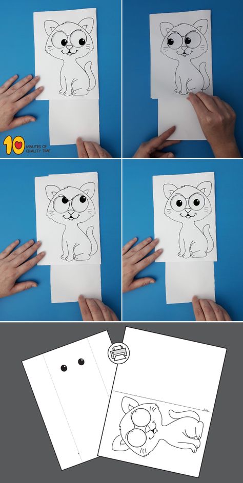 Cat With Moving Eyes Craft Moving Eyes Craft, Cat Crafts Preschool, Eyes Craft, Letter D Crafts, Craft Work For Kids, Fox Crafts, Moving Eyes, Craft Eyes, Easy Art Projects