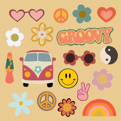 60s Clipart, 60s Drawings, Party Decorations Cricut, Groovy Clipart, Vibe Party, Five Is A Vibe, Two Groovy, 25 Birthday, Work Decor