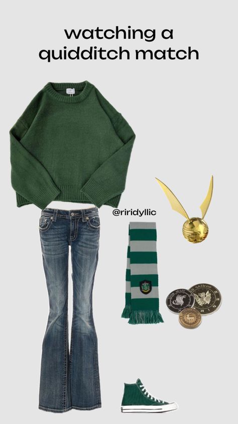 @riridyllic #harrypotter #hogwarts #quidditch #fyp #vintage #outfitinspo #slytherin #beauty Hogwarts Outfits Slytherin, Quidditch Outfit, Slytherin Quidditch, Hogwarts Quidditch, Hogwarts Outfits, Your Aesthetic, Hogwarts, Harry Potter, Energy