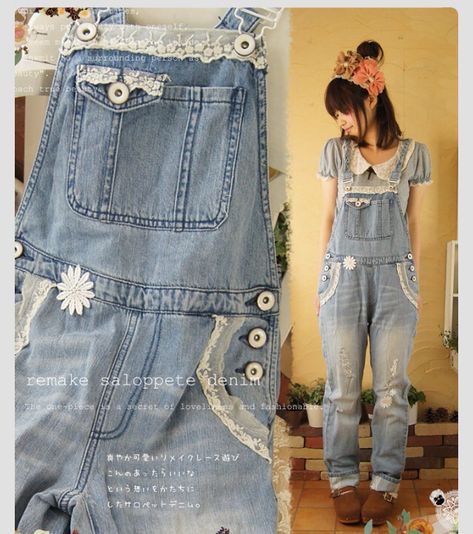 Overalls Lace Overalls, Cute Overalls, Estilo Hippy, Mori Fashion, Mori Kei, Mori Girl Fashion, Red Girl, Repair Clothes, Altered Couture