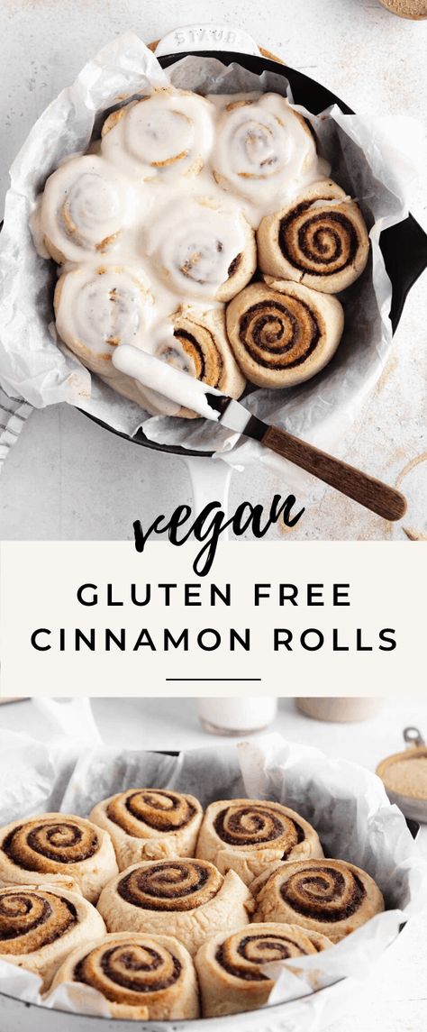 These gluten free vegan cinnamon rolls are the perfect sweet start to any morning! Smother these bad boys in a dreamy vegan cream cheese frosting for the ultimate treat! #vegan #glutenfree #breakfast Gluten Free Vegan Cinnamon Rolls, Vegan Cinnamon Rolls Easy, Gluten Free Cinnamon, Gluten Free Cinnamon Rolls, Broma Bakery, Dairy Free Cream Cheese, Vegan Gluten Free Desserts, Vegan Cinnamon Rolls, Vegan Gluten Free Recipes