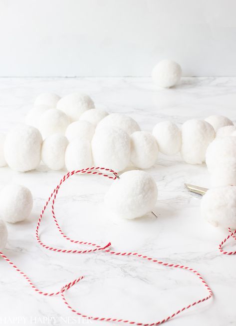 Easy Garland DIY – 5 Minute Project Mitten Garland Diy, Snowball Garland Diy, Cotton Ball Snow Garland, Diy Snowflake Garland, Winter Garland Diy, Snowballs Diy, Marshmallow Garland, Ornament Garland Diy, Easy Garland