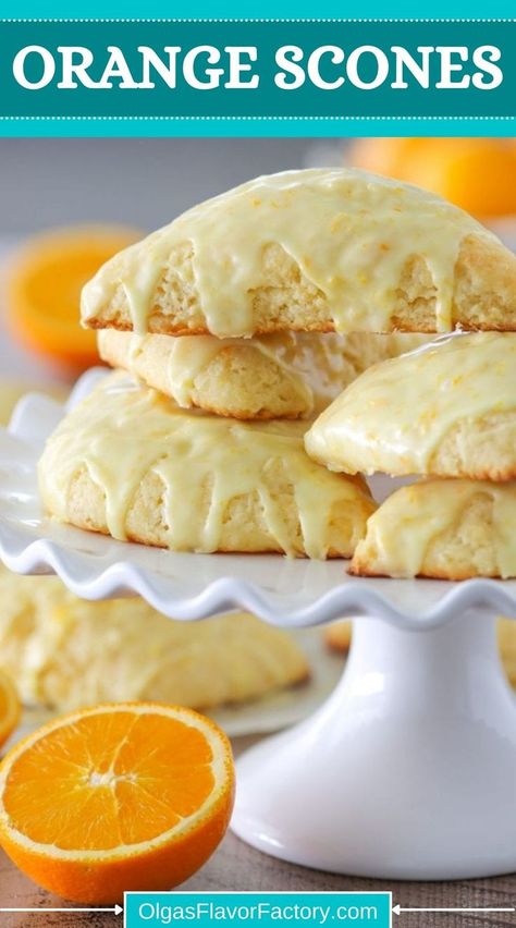 Orange scones are the ultimate pastry perfection and can easily be made at home. They are tender, with buttery, flaky layers and so much orange flavor in the pastries and the glaze. Such a wonderful treat for kids and adults. Orange Scones Recipe, How To Make Scones, Orange Scones, Homemade Scones, Cream Scones, Scones Recipe, Favorite Dessert Recipes, Scone Recipe, Baking Sweets