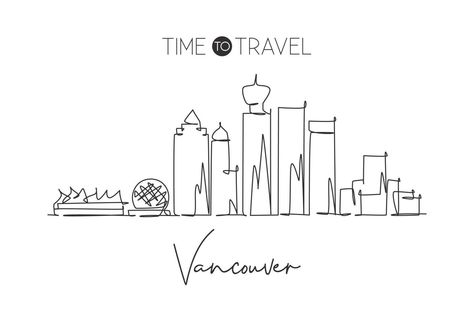 Town Landscape, Vancouver Skyline, Vancouver City, Single Line Drawing, Continuous Line Drawing, Single Line, Continuous Line, Holiday Destinations, Design Vector