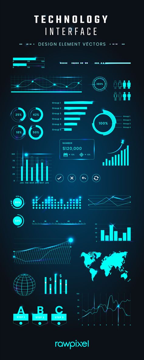 Futuristic neon lit user interface design elements to use for your new application development at rawpixel.com. Futuristic User Interface, Stats Design Layout, Hud Design User Interface, Website Design Futuristic, Futuristic Infographic Design, Futuristic App Design, Futuristic Website Design, Futuristic Web Design, Futuristic Ui Design