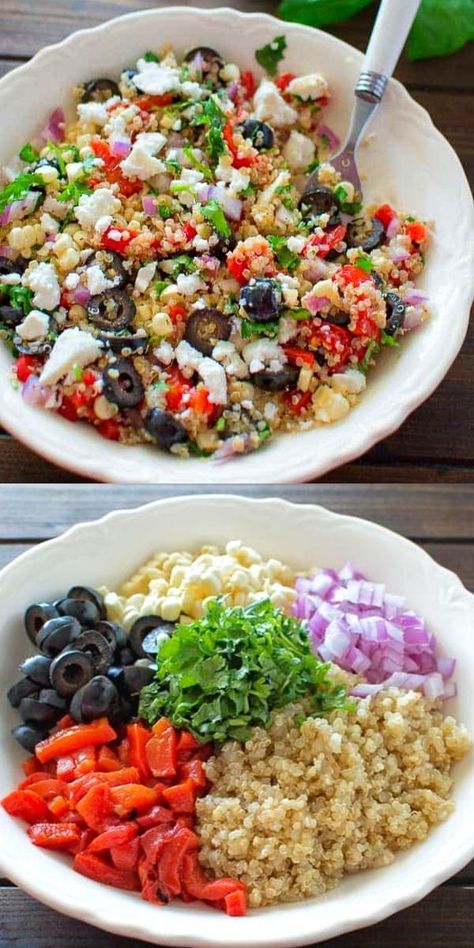 Greek Quinoa Bowl, Mediterranean Quinoa, Quinoa Dishes, Mediterranean Quinoa Salad, Lunch Healthy, Vegetarian Salad Recipes, Perfect Lunch, Mediterranean Cuisine, Mediterranean Diet Recipes