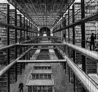 Henri Labrouste, Bibliotheque NAtional. Book stacks are separate from the reading room by a monumental glazed archway, avoiding historicism. Labrouste produced a functional iron cage whose stripped aesthetics anticipated 20c developments. Henri Labrouste, Mid Century Architecture, National Library, Poster Size Prints, Film Art, Innsbruck, Online Images, Wonderful Images, Picture Library