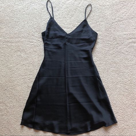 Abercrombie & Fitch Nwt Black Satin Spaghetti Strap Slip Dress V Neck Size Xs Brand New With Tags Thrift Inspiration, Black Satin Slip Dress, Calm Fits, Short Slip Dress, 90s Slip Dress, Visual Archive, Blue Plaid Dress, Abercrombie And Fitch Dresses, Lace Trim Dress