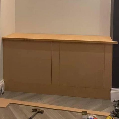 See how a couple built a living room DIY alcove cupboard for just £40 Diy Alcove Cabinet, Ikea Alcove Hack, Diy Alcove Cupboard, Lounge Cupboards, Built In Cupboards Living Room, Alcove Storage Living Room, Living Room Built In Cabinets, Cupboard Living Room, Besta Hack