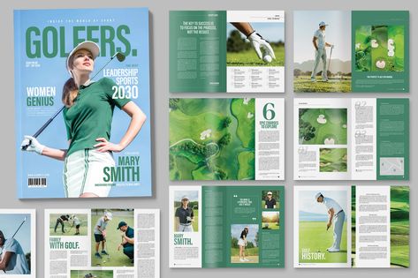 Golf Magazine Template, Print Templates ft. golf & template - Envato Club Events, Sport Magazine, Golf Magazine, Family Photo Collages, Sports Magazine, Fitness Routines, Brochure Layout, Google Fonts, Fitness Magazine