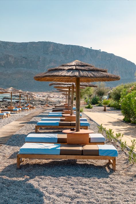 Sunbeds at Psarou Beach Monemvasia Greece, Greece Photography, Greece Beach, Social Media Photography, Greece Holiday, Royal Garden, Adventure Photography, The Paradise, Santorini Greece