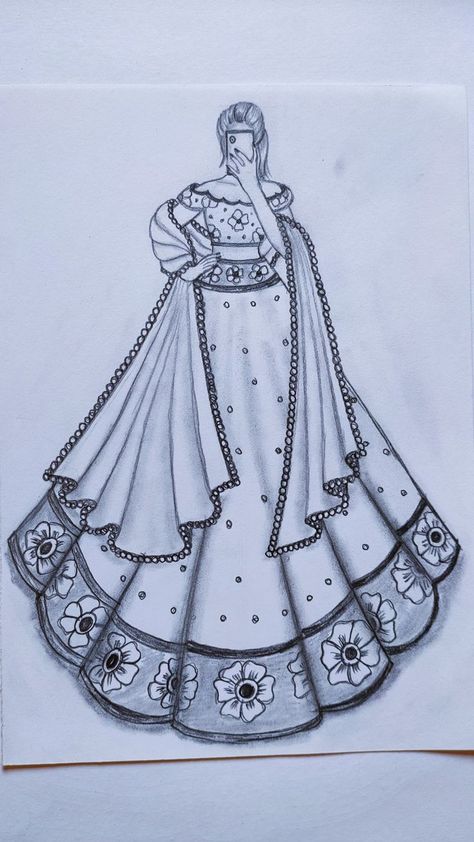 Taking Selfie Drawing, Bride In Lehenga, Dress Illustration Art, Selfie Drawing, Easy Sketches For Beginners, Pencil Sketches Easy, Pencil Drawing Images, Taking Selfie, Doll Drawing