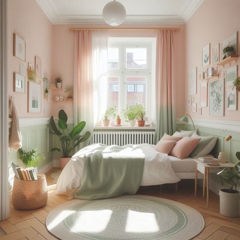 Danish Pastel Aesthetic Bedroom Inspo Danish Pastel, Colourful Cozy Bedroom, Pastel Color Home Interiors, Pastel Home Aesthetic, Pastel Eclectic Decor Bedroom, Girls Pastel Bedroom Ideas, Danish Style Bedroom, Pastel Minimalist Room, Pastel Teen Bedroom