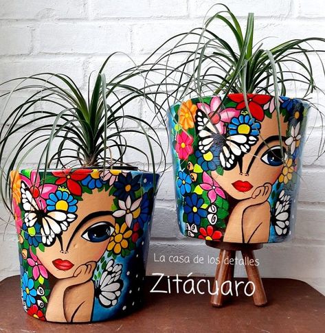 Decorating Plant Pots, Terracotta Pots Painted Diy, Pot Painting Ideas Creative, Indian Inspired Decor, Plant Pots Crafts, Terra Cotta Pot Crafts Diy, Whimsical Painted Furniture, Flower Pot Art, Flower Pot Design