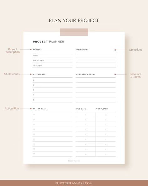 Project Planner Printable | Work Management Planner, Project action plan template, Digital Business Planner, A5, A4, Letter, Half Letter Work Project Planner Printable Free, Project Management Tracker, Personal Project Planners, Project Planner Printable Free, Deadline Planner, Project Checklist, Project Planners, Business Planner Printables, Project Printable