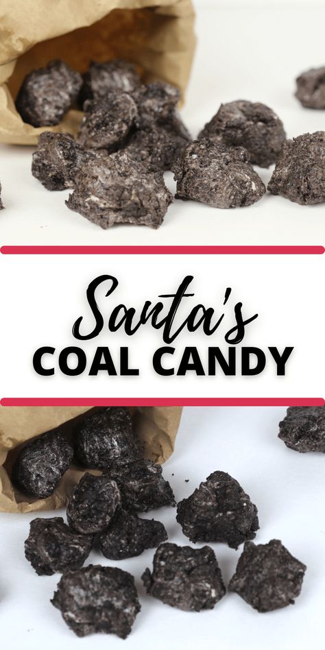 Coal Treats Christmas, Lump Of Coal Oreo Treats, Edible Coal Recipes, Christmas Coal Oreo, Coal Rice Krispie Treats, Edible Coal For Christmas, Lumps Of Coal Recipe Oreo, Christmas Coal Cookies, Christmas Coal Recipe