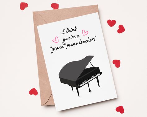 Piano Teacher Card, Valentine's Card, Thank You Card Printable Valentine, Valentine's Card, Piano Teacher, Christmas Greeting Cards, Printable Cards, Card Sizes, Valentines Cards, Paper Greeting Cards, Thank You Cards