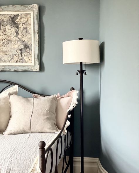 Annie Sloan on Instagram: “Cambrian Blue is a very gentle, soft and restful blue. It makes the perfect backdrop in this guest bedroom by @thereclaimedheirloom,…” Annie Sloan Wall Paint, Cambrian Blue, Blue Painted Walls, Patterned Paint Rollers, Annie Sloan Paints, Iron Orchid Designs, Paint Types, Wall Paint Colors, Blue Texture