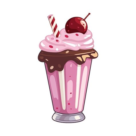 Berry Milkshake, Milkshake Sticker, Sticker Illustration, Milk Shake, Illustration Cartoon, Cartoon Images, Flat Style, Vector Photo, Fashion Flats