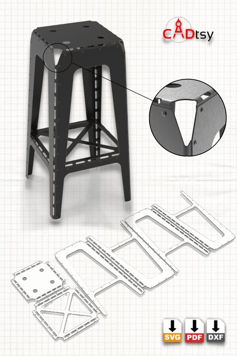 Industrial Style Metal Bar Stool DXF File (Height 750 mm) https://etsy.me/3I56VEd #lasercuttingmetal #dxffilesforcnc #plasmacuttingart #diyprojects #DIYHacks #cncfurniture #diyhomedecorating #dxffiles #plasmacutting #diyhomedecor #cncplasmacutting #cncplasmacuttingmachine #cncplasma #lasercutting #lasercuttingmachine #chair #barstool #stool Sheet Metal Chair, Sheet Metal Projects Ideas, Bar Stool Diy, Sheet Metal Furniture, Sheet Metal Crafts, Stool Diy, Metal Sheet Design, Sheet Metal Work, Sheet Metal Tools