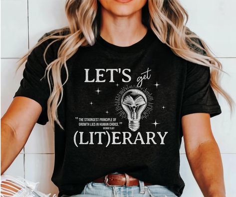 Let's Get Literary Vintage-Style Book Lover Tee, Retro Literary Gift, Distressed Design, Reading Teacher Librarian Book Club Shirt by SchnedenCo on Etsy Art Tshirt Design, Book Club Shirt, Distressed Font, Teacher Librarian, Book Clubs, Reading Teacher, Literary Gifts, Club Shirts, Open Book