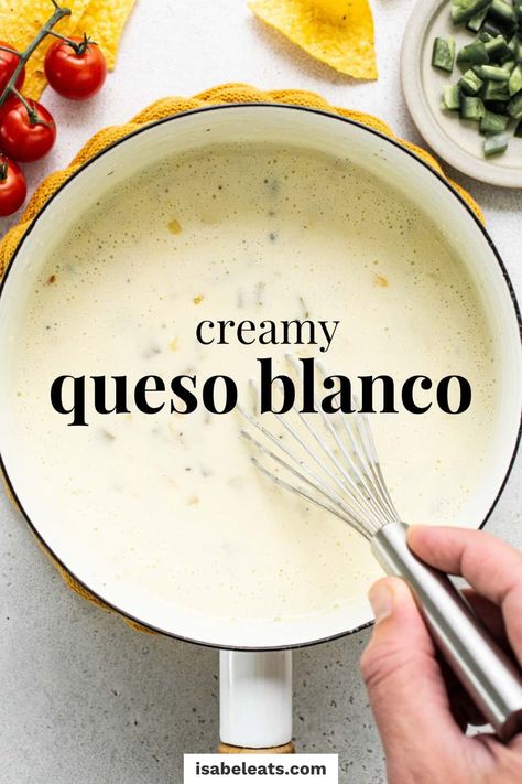 Queso blanco is the most delicious white cheese dip you’ll ever have! This easy recipe is rich, creamy, and better than your favorite restaurant-style queso. It’s the perfect addition to any football watch party, taco Tuesday, or just as a snack. Georgia White Dirt Recipe, Restaurant Queso, Easy American Recipes, Mexican Queso, White Queso Recipe, White Cheese Dip, Hot Dips, White Queso Dip, Isabel Eats