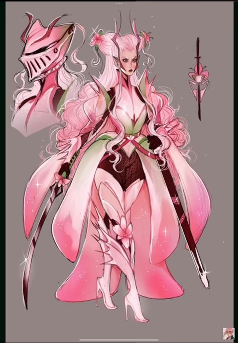 Long Hairstyles Character Design, Battle Character Design, Fairy Design Character, Fae Oc Art, Spring Character Design, Plant Armor, Dnd Rouge Outfit, Flower Nymph Character Design, Rose Character Design