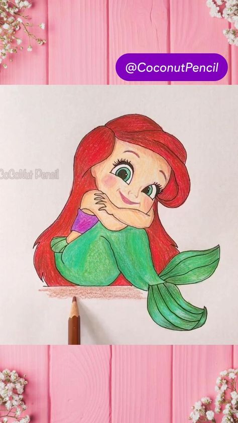 Character Drawings Easy, Drawing Cartoon Characters Sketches, فنسنت فان جوخ, Ariel Drawing, Disney Character Drawings, Easy Disney Drawings, Baby Cartoon Drawing, Disney Character Drawing, Cartoon Drawings Disney