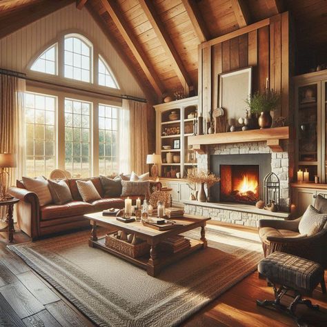 Warm Farmhouse Living Room Warm Farmhouse Living Room, Traditional Farmhouse Decor, Warm Farmhouse, Farmhouse Living Room Ideas, Refined Rustic, Reclaimed Wood Beams, Farmhouse Living Room, Rustic Coffee Tables, Diy Holiday Decor