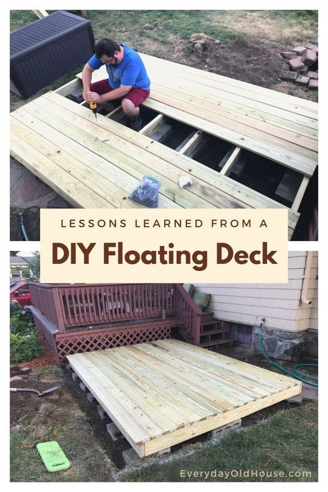 Concrete Deck Blocks, Patio Plan, Freestanding Deck, Ground Level Deck, Building A Floating Deck, Deck Landscaping, Build A Deck, Platform Deck, Concrete Deck