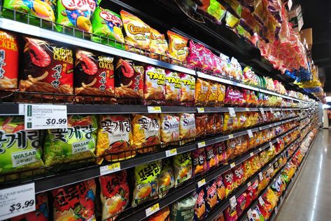 H Mart Snacks, H Mart Shopping List, Samyang Food, Korean Rice Cakes, Fire Chicken, Korean Rice Cake, Lychee Fruit, H Mart, Korean Rice