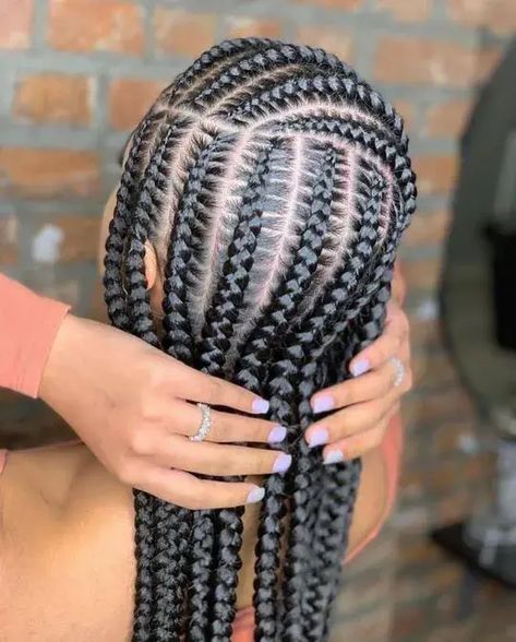 41 Awesome Stitch Braids Hairstyles That You Must Try | Fashionterest Long Cornrows, Cornrows Braids For Black Women, Styles For Natural Hair, Braids And Twists, Braided Hair Styles, Kids Braids, Feed In Braids Hairstyles, Twists Locs, Feed In Braids