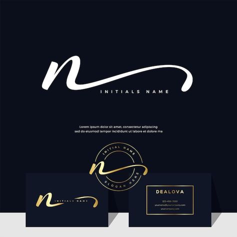 Vector simple elegant initial handwritin... | Premium Vector #Freepik #vector #signature-logo #luxury-letter #calligraphy-logo #n-logo N N Logo Design, N Logo Design Ideas, N Signature, Distorted Art, N Letter Design, N Letter Logo, Letter Calligraphy, Aesthetic Dp, N Logo Design