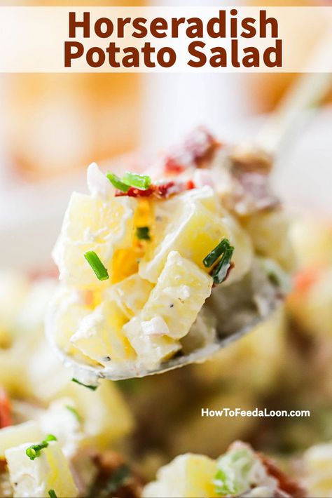 Potato Salad With Horseradish Recipe, Basic Potato Salad, Horseradish Recipes, Creamy Horseradish, Classic Potato Salad, Potato Recipes Side Dishes, Bbq Sides, Side Dishes For Bbq, Salad Toppings