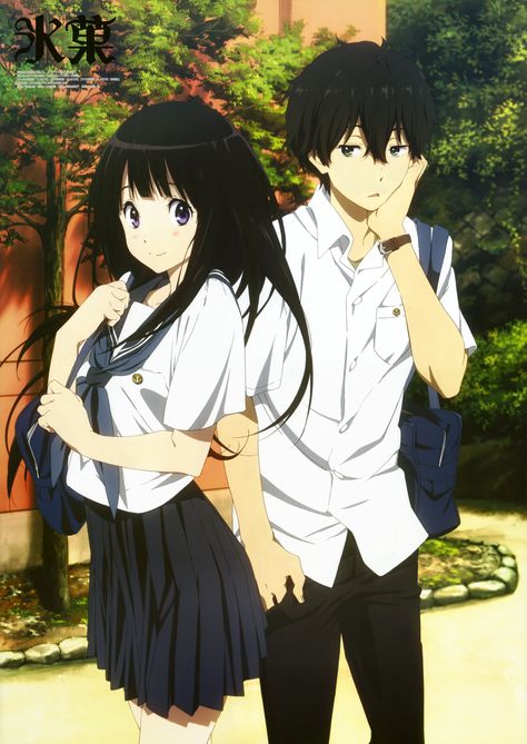 Hyouka (Eru Chitanda, Houtarou Oreki) | Minitokyo Two Anime Characters, Black Hair, Anime, Hair, White, Black