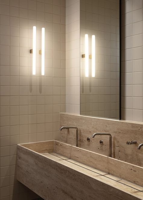 Bathroom 2022, Commercial Bathrooms, Australian Interior, Timber Battens, Cabinet Medical, Australian Interior Design, Public Bathrooms, Interior Design Awards, Long Walls