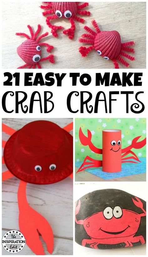 21 Easy Ocean themed Crafts. Crab crafts are fun children's activities and great summer crafts for preschool and kindergarten or even for homeschool. Have fun making these crab crafts today!  #crafts #kidsactivities #oceancrafts #crabs #toilettubecrafts #paperplatecrafts #artsandcrafts #kidsfun #kidscraft #funforkids Crab Crafts For Kids, Ocean Themed Crafts, Crab Craft, Summer Crafts For Toddlers, Ocean Theme Crafts, Crab Crafts, Summertime Crafts, Children's Activities, Easy Arts And Crafts