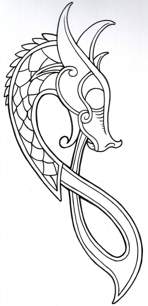 Dragon Outline, Dragon Coloring, Viking Dragon, Dragon Head, Dragon Tattoo, Tattoo Design, Coloring Pages, Deviantart, White