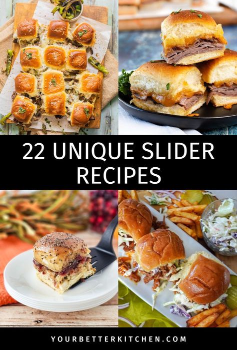 Dive into a world of delicious creativity with 22 unique slider recipes! From juicy mushroom and Swiss to tantalizing Philly cheesesteak sliders, each recipe offers a twist on the traditional mini burger. Perfect for any occasion, these sliders on Hawaiian or brioche rolls are sure to delight guests with their gourmet flavors and easy preparation. Whether it's game day or a family gathering, find your new favorite slider recipe here! Summer Sliders Hawaiian Rolls, Brioche Sliders Recipe, Mini Brioche Buns Sliders, Healthy Hawaiian Roll Sliders, Unique Sliders Recipes, Summer Sliders Recipes, Slider Burger Recipes, Baked Sliders Recipes, Mini Sliders Recipe Hawaiian Rolls