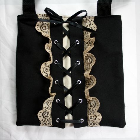 Corset Tote Tutorial Goth Tote Bag, How To Make A Corset, Tote Tutorial, Sew Bags, Gothic Bag, Lace Bag, Plus Size Corset, Just Give Up, Corset Lace