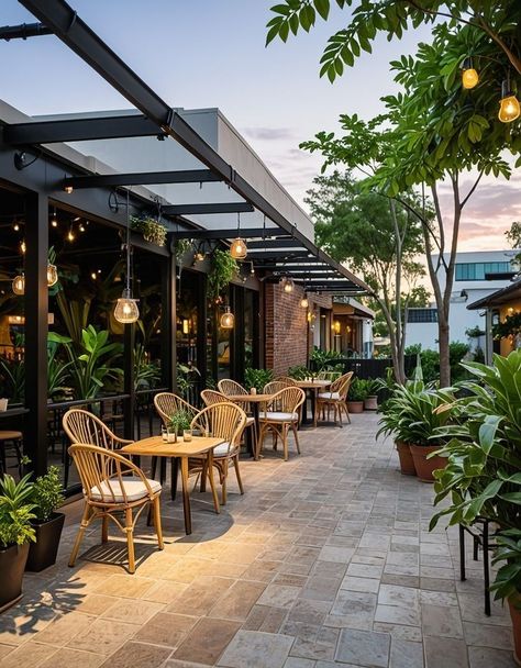 Coffee And Tea Shop Design, Garden Cafe Ideas, Restaurant Patio Design, Outdoor Cafe Design, Outdoor Cafe Seating, Plant Restaurant, Restaurant Landscape, Open Cafe, Backyard Restaurant