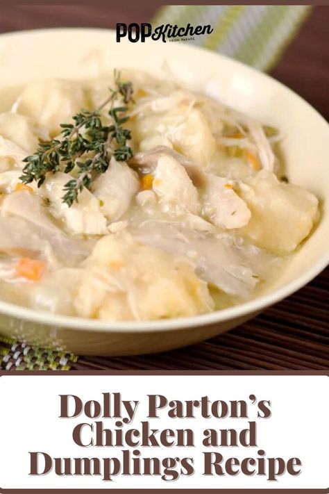 Dolly Parton Recipes, Chicken And Dumplin Recipe, Dumplin Recipe, Best Chicken And Dumplings, Cooking Soul Food, Chicken Dumpling Soup, Chicken Dumplings Recipe, Chicken And Dumplings Recipe, Homemade Chicken And Dumplings