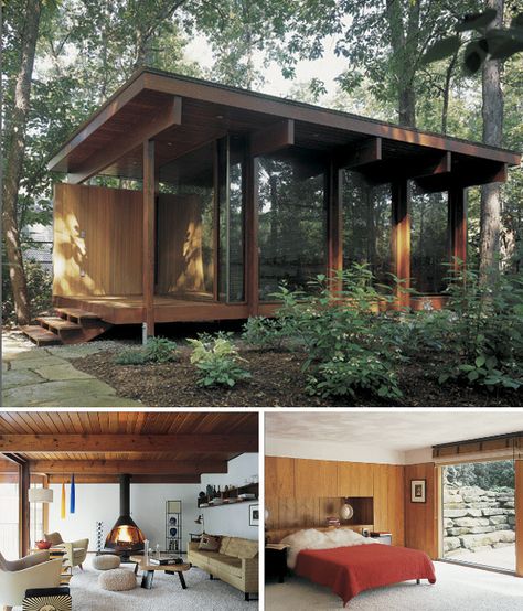 credit: My Scandinavian Retreat [http://scandinavianretreat.blogspot.com/2009/08/retro-cabin.html] Houses In The Woods, A House In The Woods, Cabin Chic, Cabins And Cottages, Modern Cabin, Cabins In The Woods, Small Home, Tiny Homes, Little Houses